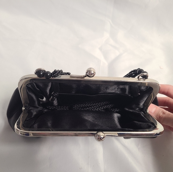 Like New Used Once Claires Black Satin Evening Clutch Bag - Picture 10 of 12